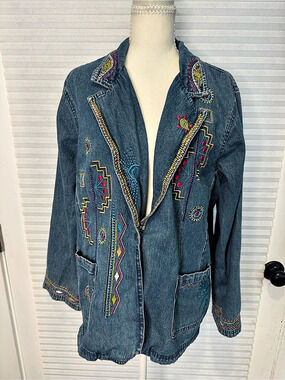 Twenty-Two Collection by Blair Collection Embroidered Denim Jacket in Blue